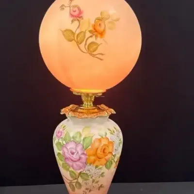 Hand Painted Parlor Hurricane Lamp