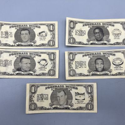 Sale Photo Thumbnail #59: (5) 1962 Topps Football Bucks $1 Cards W/ Stars - Varying Conditions