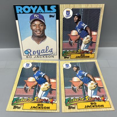 Sale Photo Thumbnail #76: (4) 1986-87 Topps Bo Jackson Baseball Rookie Cards - Varying Conditions