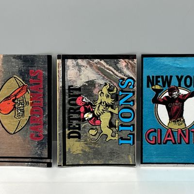 Sale Photo Thumbnail #53: (3) 1960 Topps Metallic NFL Team Stickers - St. Louis Cardinals, Detroit Lions, & New York Giants
