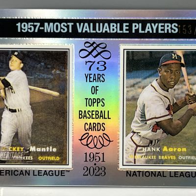 Sale Photo Thumbnail #157: 2024 Topps Heritage Chrome '57 MVP Mantle/Aaron Refractor #/225