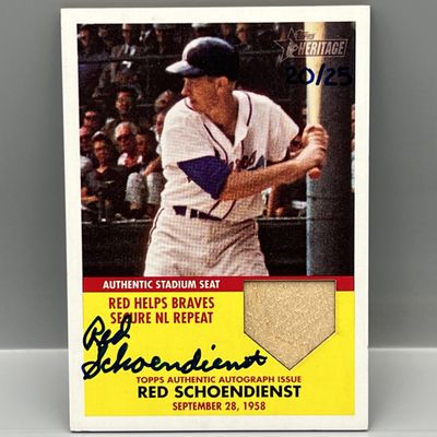 Sale Photo Thumbnail #47: 2007 Topps Heritage Red Schoendienst Hand Numbered On Card Stadium Seat Patch Auto #20/25