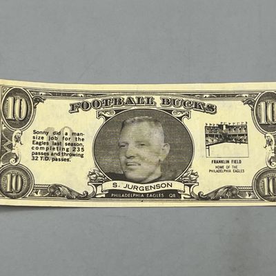 Sale Photo Thumbnail #65: 1962 Topps Football Bucks $10 Sonny Jurgenson