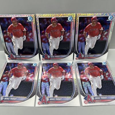 Sale Photo Thumbnail #85: (6) 2025 Bowman Chrome Mike Trout Mega Box Refractors #1