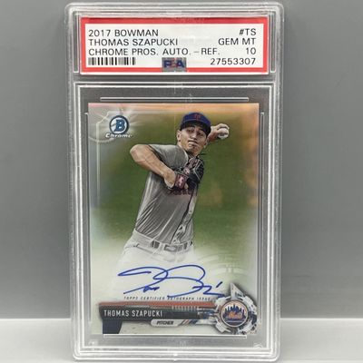 Sale Photo Thumbnail #190: 2017 Bowman Chrome Thomas Szapucki Prospect/RC Refractor Auto #/499 PSA Gem Mint 10