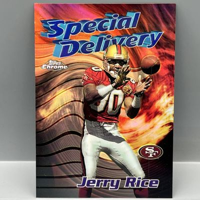 Sale Photo Thumbnail #74: 1997 Topps Chrome Jerry Rice Special Delivery Refractor #21