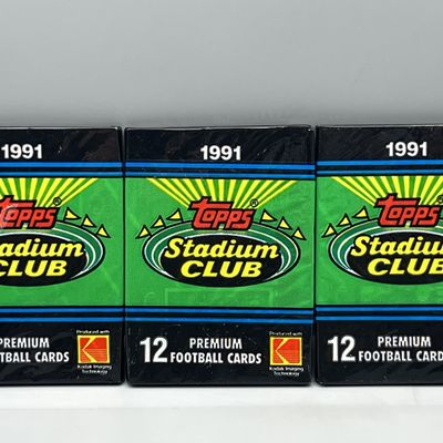 Sale Photo Thumbnail #86: (3) 1991 Topps Stadium Club Football Unopened Wax Packs