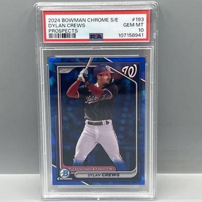 Sale Photo Thumbnail #173: 2024 Bowman Chrome Sapphire Dylan Crews Prospect/RC #193 PSA Gem Mint 10