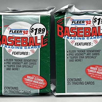 Sale Photo Thumbnail #89: (2) 1992 Fleer Baseball Unopened Jumbo Wax Packs