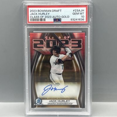 Sale Photo Thumbnail #189: 2023 Bowman Chrome Draft Jack Hurley Class of 2023 Gold Refractor Prospect/RC Auto #/50 PSA Gem Mint 10