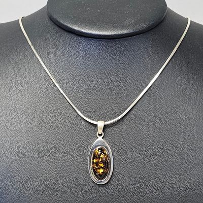 Sale Photo Thumbnail #196: Sterling & Amber Pendant Necklace 9.8 Grams