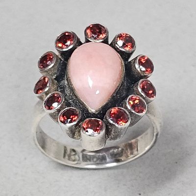 Sale Photo Thumbnail #62: Nicky Butler Sterling Pink Opal & Garnet Ring 6.4 Grams