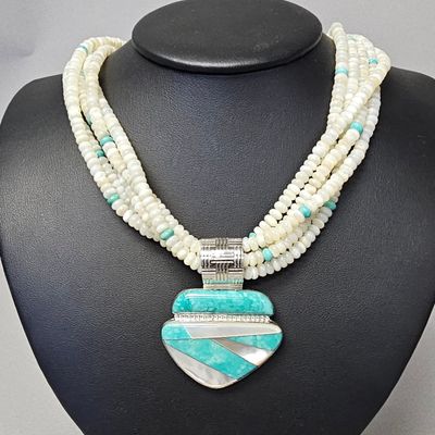 Sale Photo Thumbnail #190: Jay King Sterling Turquoise & Mother of Pearl Necklace