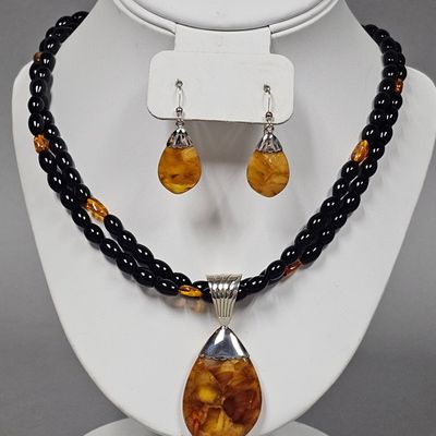 Sale Photo Thumbnail #161: Jay King Sterling Amber & Onyx Set 56.9 Grams