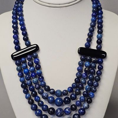 Sale Photo Thumbnail #430: Lapis Lazuli & Onyx Sterling Necklace 160.6 Grams