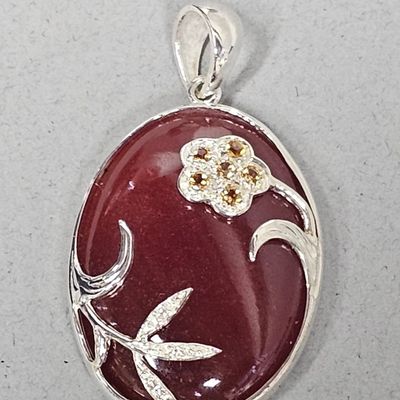 Sale Photo Thumbnail #153: Sterling & Red Aventurine Floral Pendant 14.3 Grams