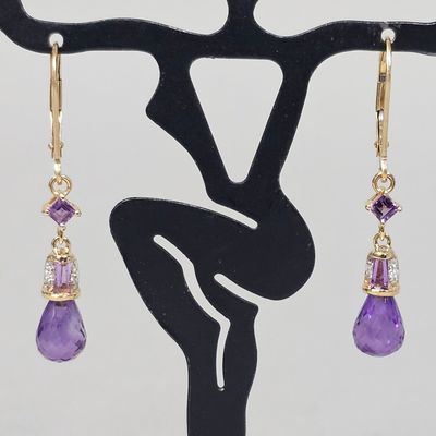 Sale Photo Thumbnail #49: 14K Amethyst & Daimond Drop Earrings 2.6 Grams