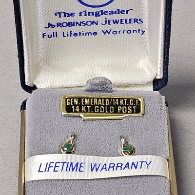 Sale Photo Thumbnail #475: Jo Robinson Jewelers 14K Gold Post Genuine Emerald Earrings