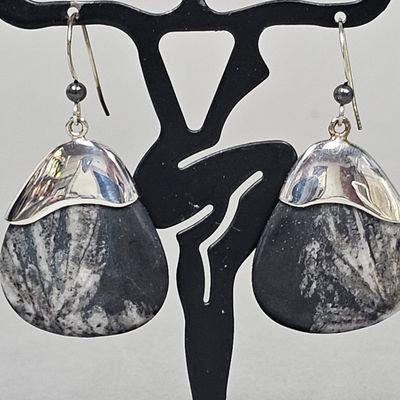 Sale Photo Thumbnail #152: DT Sterling Dendritic Jasper Drop Earrings 14.4 Grams