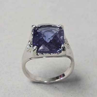 Sale Photo Thumbnail #144: Sterling Cushion Cut Purple Stone Ring 6.5 Grams