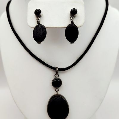 Sale Photo Thumbnail #331: Sterling Lava Stone Necklace & Earrings