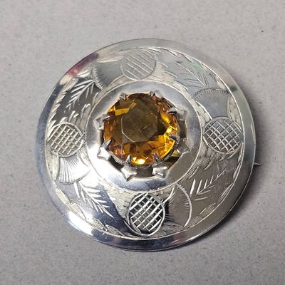 Sale Photo Thumbnail #465: Scottish Sterling Citrine Thistle Brooch 20.6 Grams