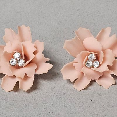 Sale Photo Thumbnail #107: Rhinestone Pink Flower Earrings Germany