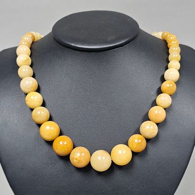 Sale Photo Thumbnail #145: Sterling Honey Jade Bead Necklace 94.9 Grams