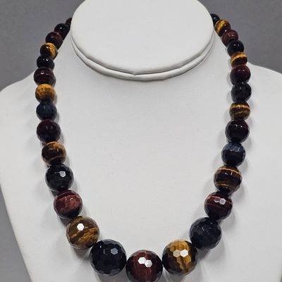 Sale Photo Thumbnail #96: Sterling Tri-Color Tiger's Eye Bead Necklace 122 Grams