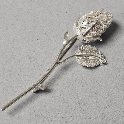Sale Photo Thumbnail #467: Fine Art Silver Sterling Filigree Rose Brooch 7.7 Grams