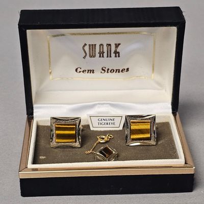 Sale Photo Thumbnail #474: Swank Gold-Tone Genuine Tigereye Jewelry Set