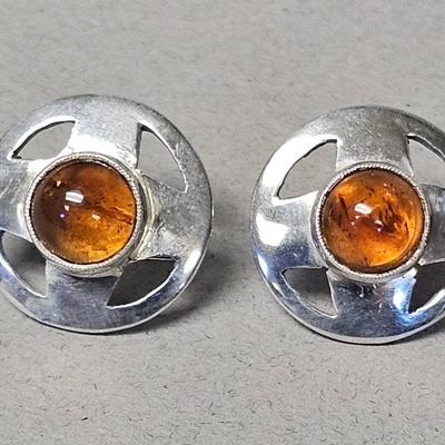 Sale Photo Thumbnail #466: John Hart Iona Sterling Amber Earrings 5.5 Grams