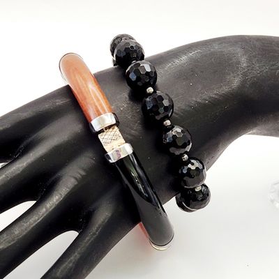Sale Photo Thumbnail #315: Sterling Hinged Panel & Faceted Bead Bracelets