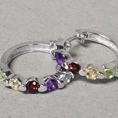 Sale Photo Thumbnail #424: Sterling Multi-Gemstone Hoop Earrings 3.3 Grams