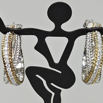 Sale Photo Thumbnail #383: Judith Ripka Sterling & 18K Hoop Earrings 14.1 Grams