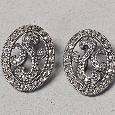 Sale Photo Thumbnail #129: Sterling Marcasite Filigree Earrings 6.4 Grams
