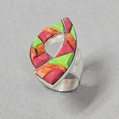 Sale Photo Thumbnail #166: Jay King Sterling Geometric Inlay Ring 8.1 Grams