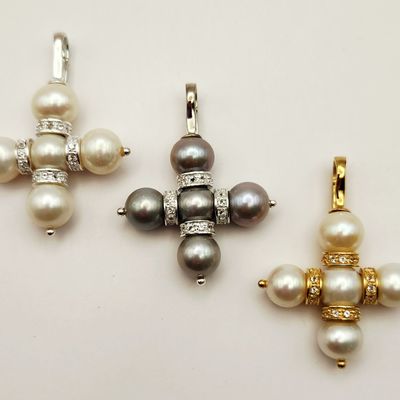 Sale Photo Thumbnail #227: Sterling Cultured Pearl Cross Pendants
