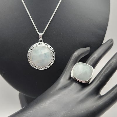 Sale Photo Thumbnail #372: GSJ Sterling Aquamarine Necklace & Ring Set