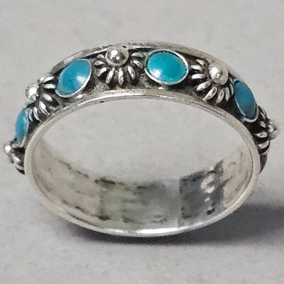 Sale Photo Thumbnail #468: Taxco Sterling Turquoise Sunburst Band Ring 2.3 Grams