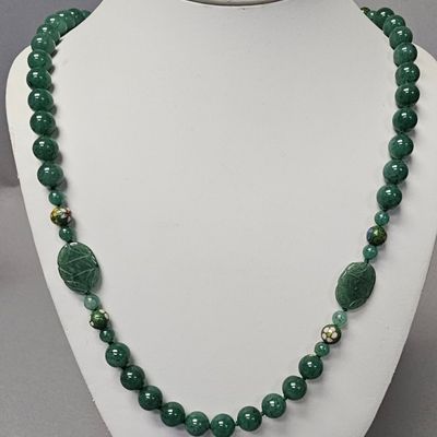 Sale Photo Thumbnail #450: Chinese Aventurine & Cloisonné Enamel Necklace 100.1 Grams