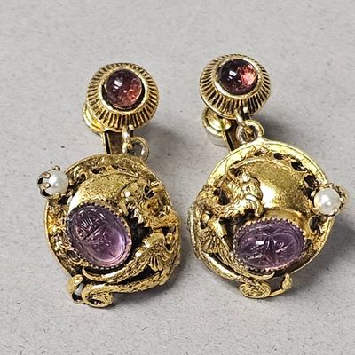 Sale Photo Thumbnail #472: Vendome Gold-Tone Dragon & Scarab Earrings