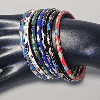 Sale Photo Thumbnail #60: Cloisonne Enamel Floral Bangle Bracelets