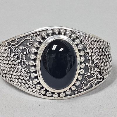Sale Photo Thumbnail #70: Heavy Bali Sterling Onyx Cuff 73.8 Grams