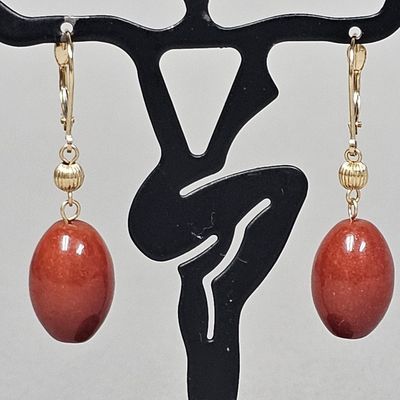 Sale Photo Thumbnail #50: 14K Gold Red Jade Dangle Earrings 8.0 Grams