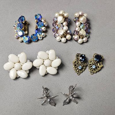Sale Photo Thumbnail #138: Western Germany Milk Glass & Rhinestone Earrings