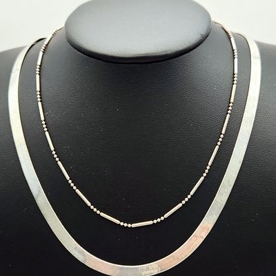Sale Photo Thumbnail #321: Sterling Herringbone & Link Necklaces 20.8 Grams