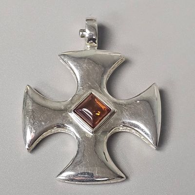 Sale Photo Thumbnail #61: Esposito Sterling Maltese Cross Amber Pendant 23.0 Grams