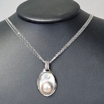 Sale Photo Thumbnail #418: Sterling Blister Pearl Multi-Strand Necklace 8.1 Grams