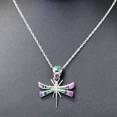 Sale Photo Thumbnail #192: Calvin Begay Sterling Inlay Dragonfly Necklace 6.8 Grams